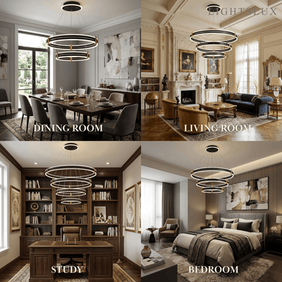 Modern Tiered Circular Chandelier -- Black Metal Rings