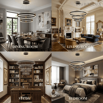 Modern Tiered Circular Chandelier -- Black Metal Rings