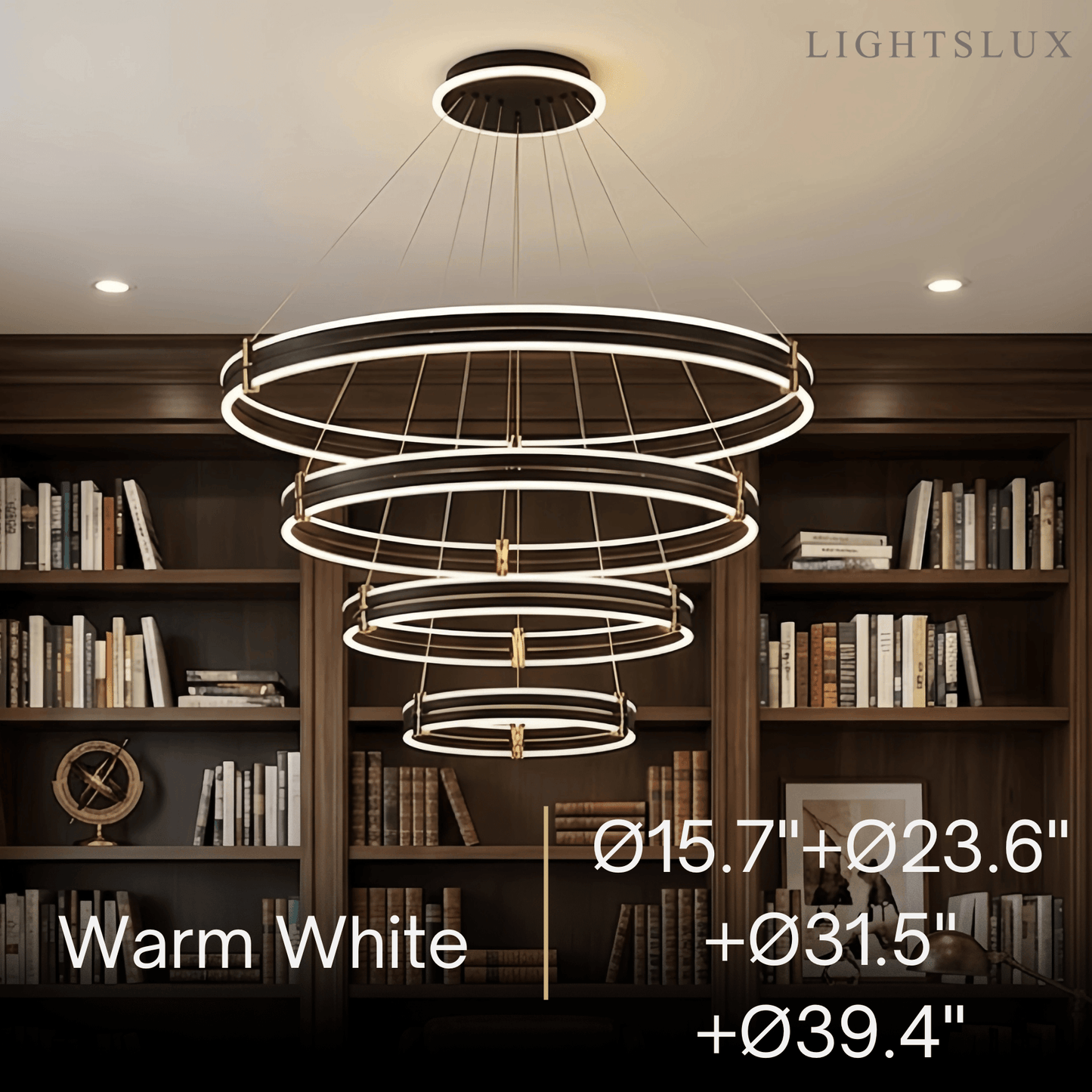 Modern Tiered Circular Chandelier -- Black Metal Rings