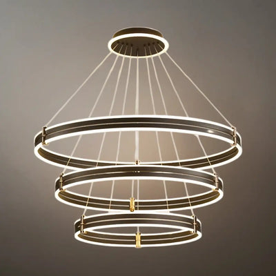 Modern Tiered Circular Chandelier -- Black Metal Rings