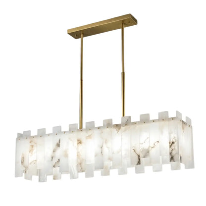 Art Deco Linear Alabaster Chandelier -- Gold Finish