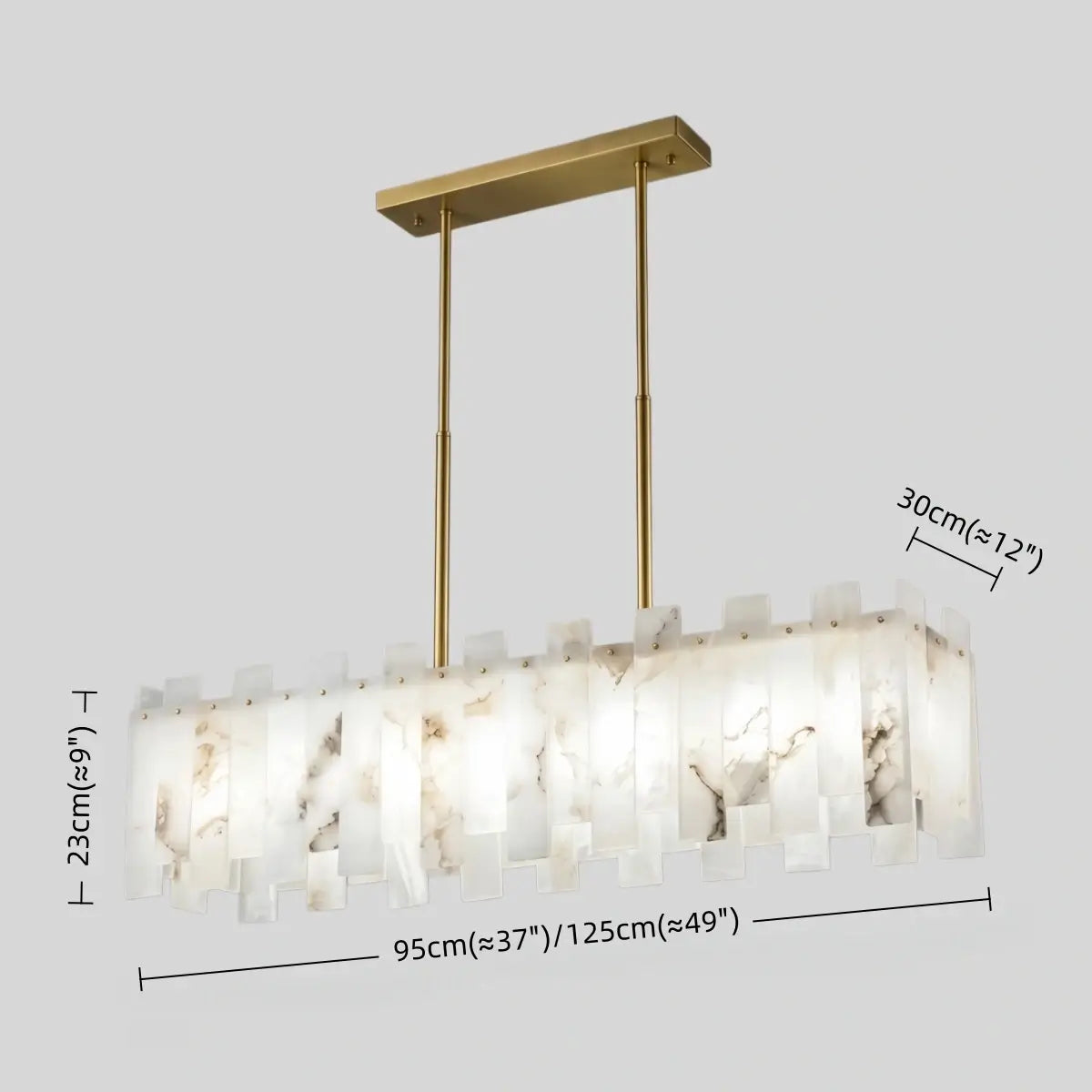 Art Deco Linear Alabaster Chandelier -- Gold Finish