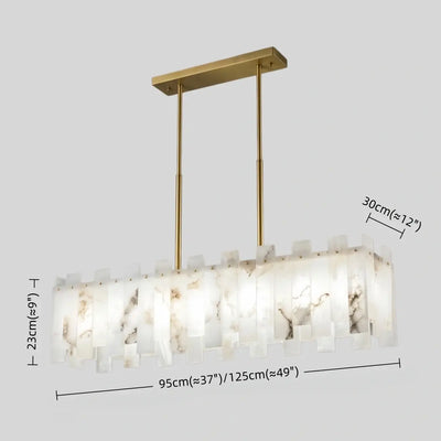 Art Deco Linear Alabaster Chandelier -- Gold Finish