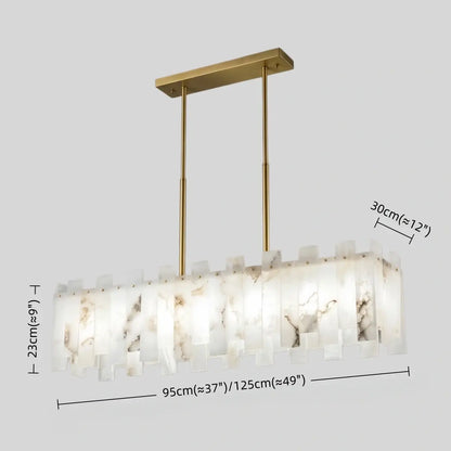 Art Deco Linear Alabaster Chandelier -- Gold Finish