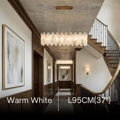 Art Deco Linear Alabaster Chandelier -- Gold Finish