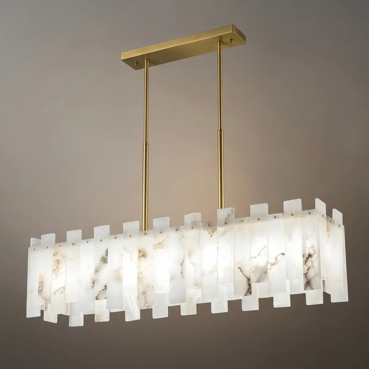 Art Deco Linear Alabaster Chandelier -- Gold Finish