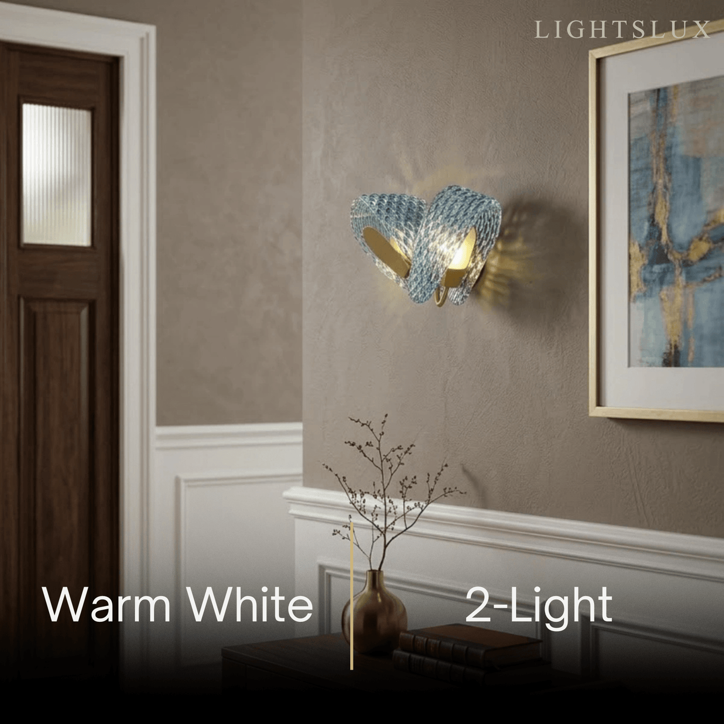 Art Deco Peacock Glass Wall Lamp -- Gold Frame
