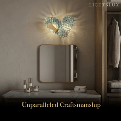 Art Deco Peacock Glass Wall Lamp -- Gold Frame