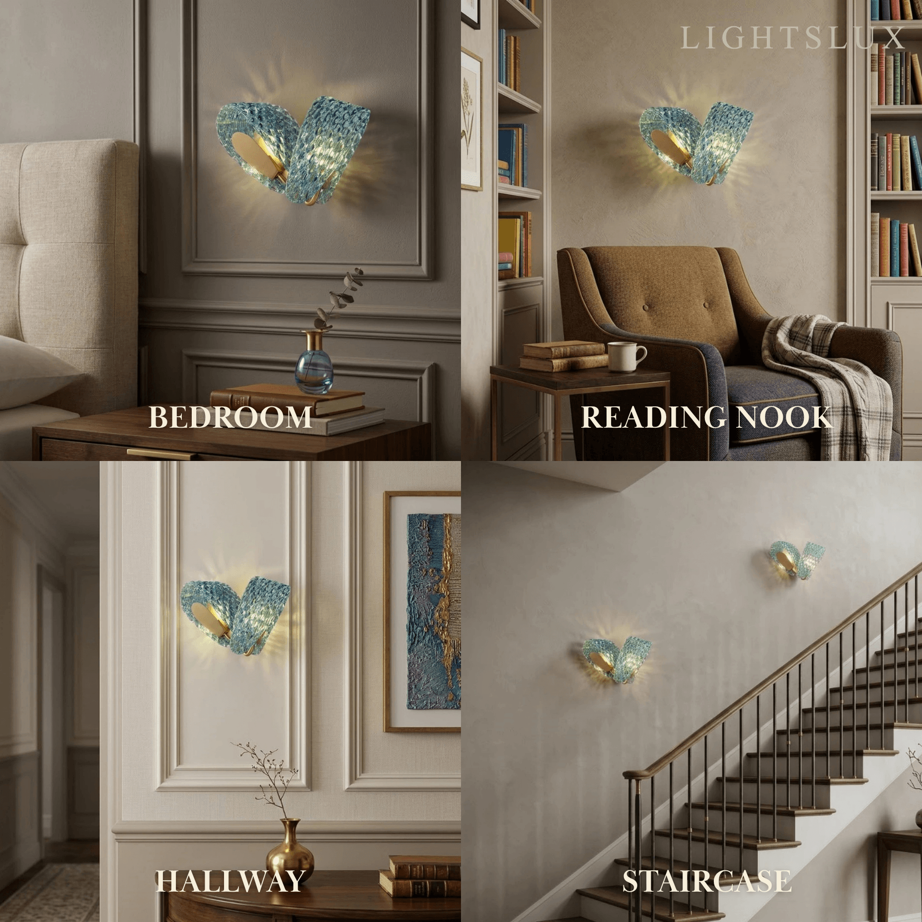 Art Deco Peacock Glass Wall Lamp -- Gold Frame