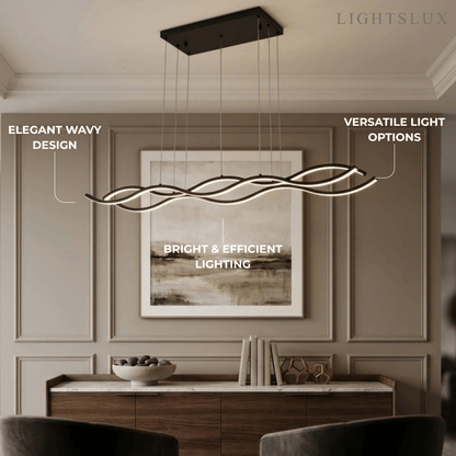 Modern Wavy Pendant Light -- Acrylic & Metal Black/White/Gold