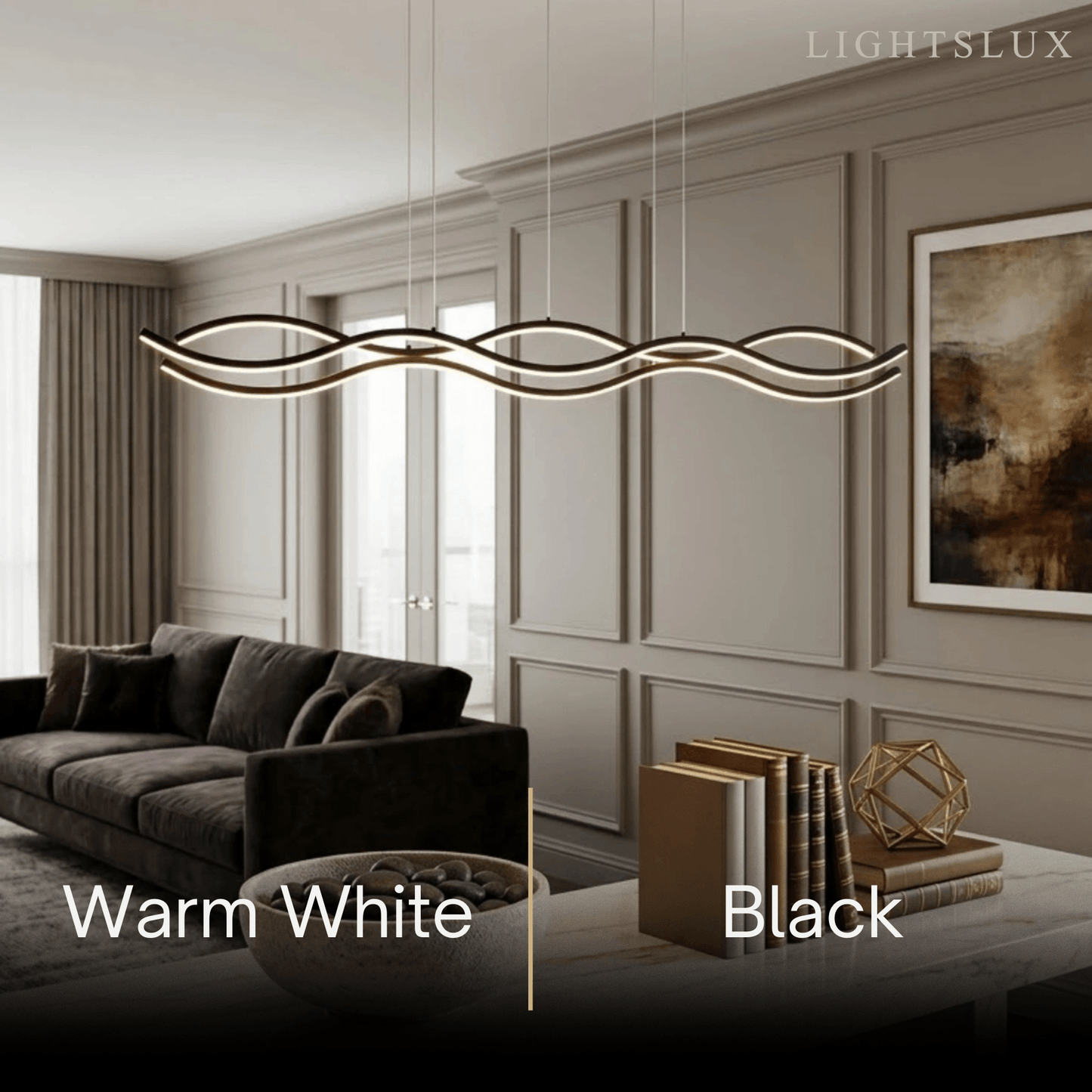 Modern Wavy Pendant Light -- Acrylic & Metal Black/White/Gold