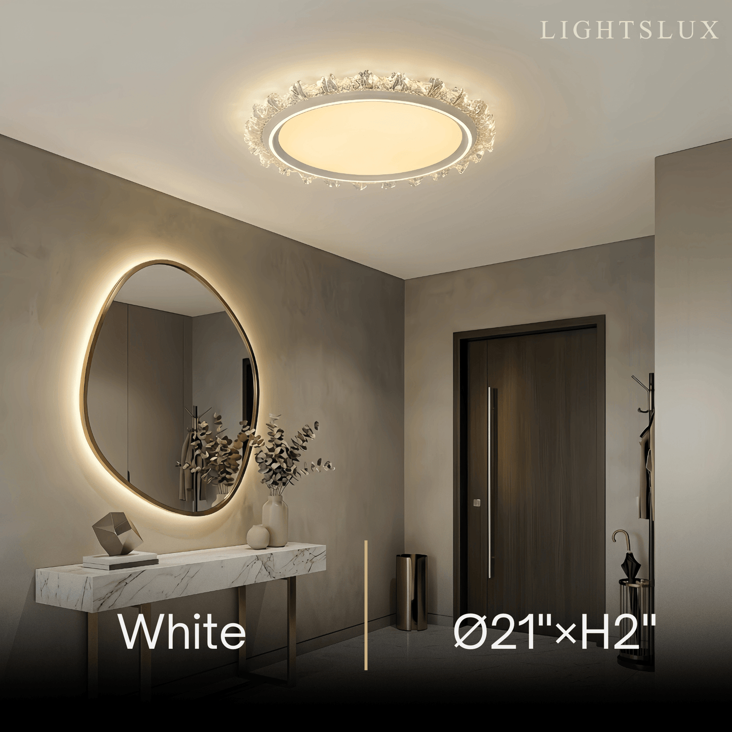Vivara Modern Round Ceiling Light -- White or Walnut Acrylic & Metal for Bedroom