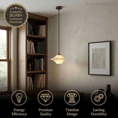 Modern Saucer Alabaster Pendant Light -- Black Metal