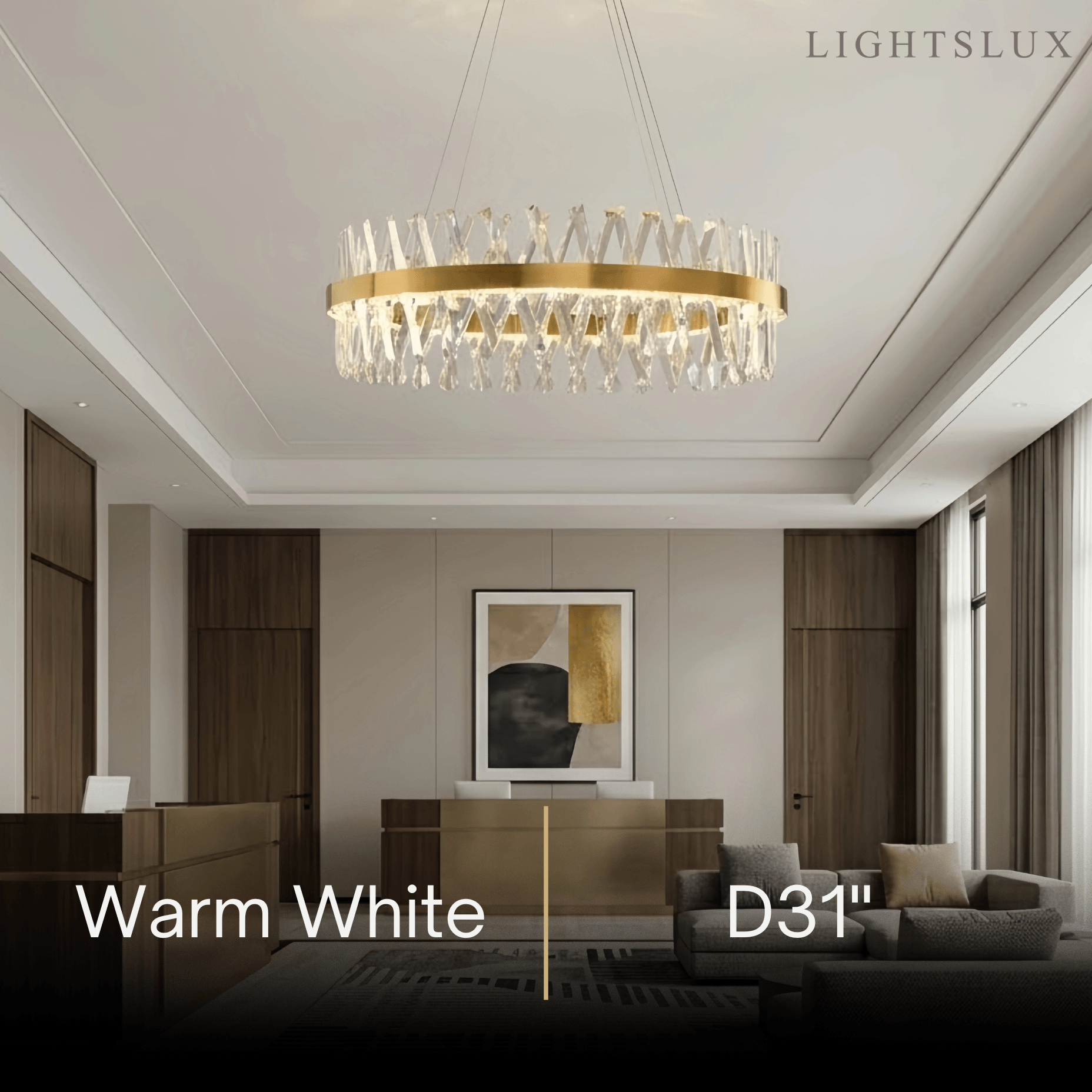 Excelis Crystal Prism Round Chandelier – Gold Metal for Dining Room / Living Room