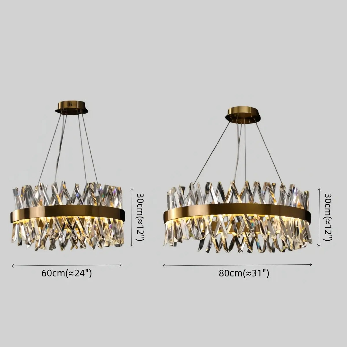 Excelis Crystal Prism Round Chandelier – Gold Metal for Dining Room / Living Room