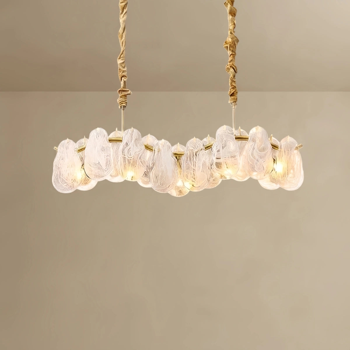 Velora Elegant Cloud Glass Linear Chandelier – Gold Frame for Dining Room