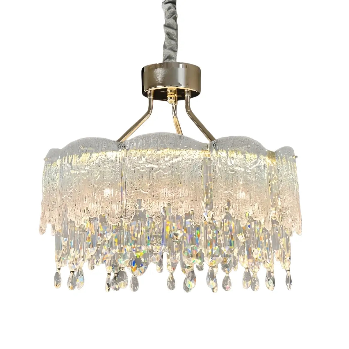 Vetro Elegant Glass Fringe Crystal Chandelier – Green/Pink/Clear Round for Bedroom / Dining Room