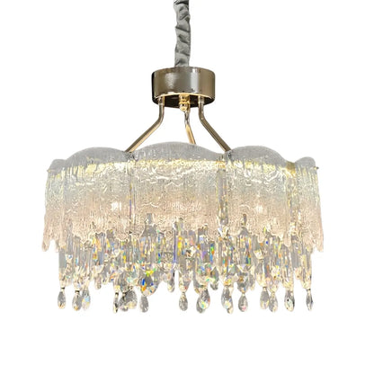 Vetro Elegant Glass Fringe Crystal Chandelier – Green/Pink/Clear Round for Bedroom / Dining Room