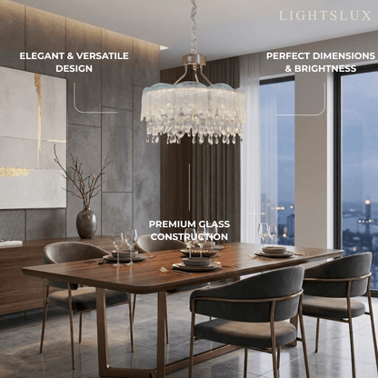 Vetro Elegant Glass Fringe Crystal Chandelier – Green/Pink/Clear Round for Bedroom / Dining Room