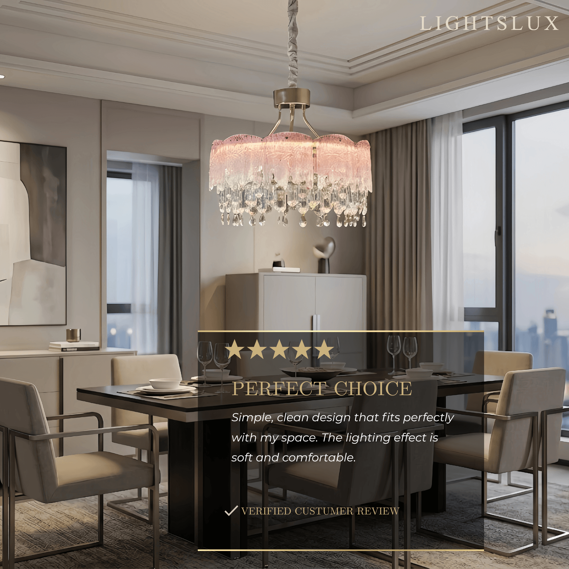 Vetro Elegant Glass Fringe Crystal Chandelier – Green/Pink/Clear Round for Bedroom / Dining Room