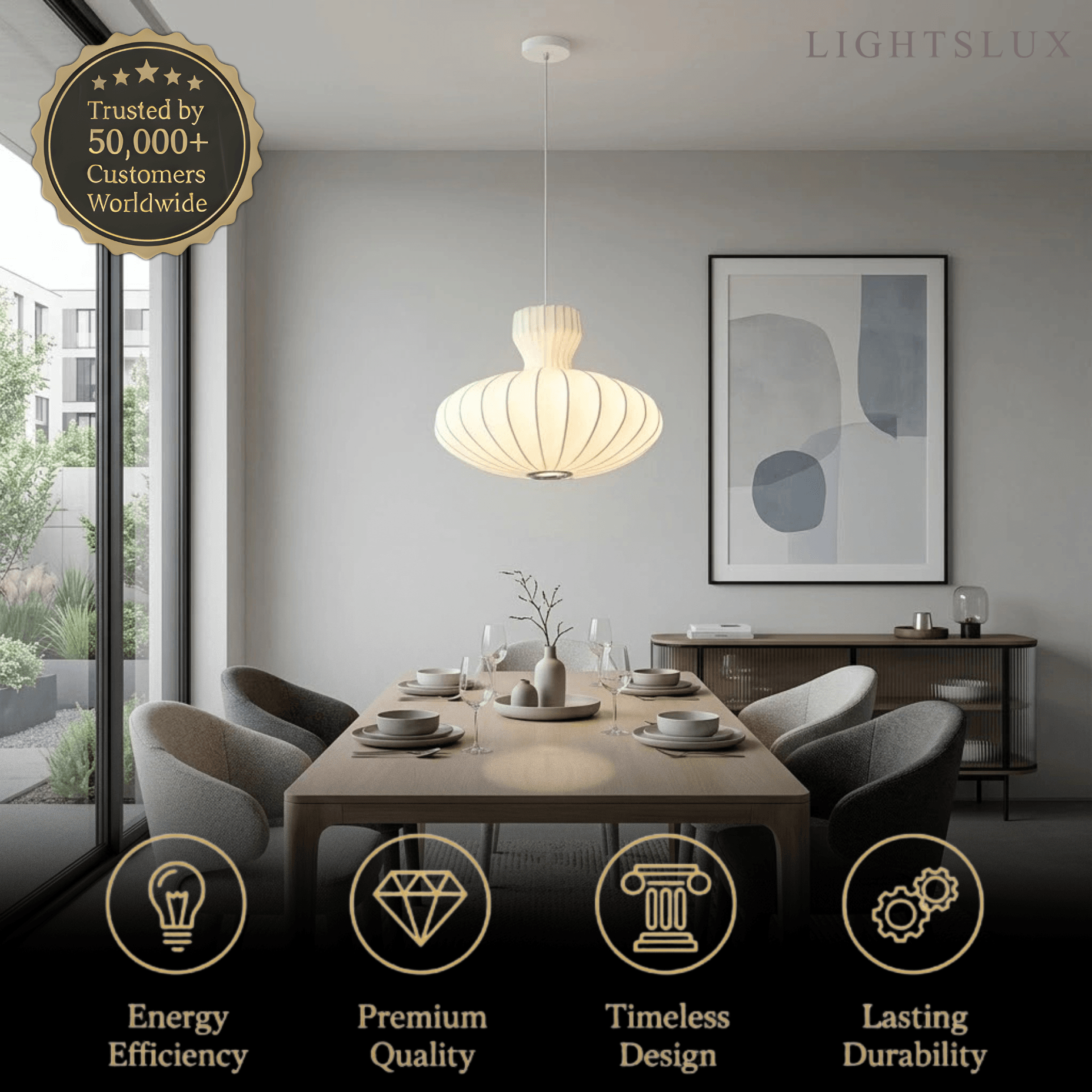 Crema Minimalist Silk Pendant Light – White