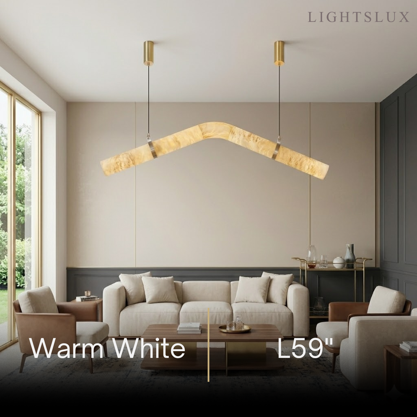 Contemporary NCurved Alabaster Pendant Light -- White