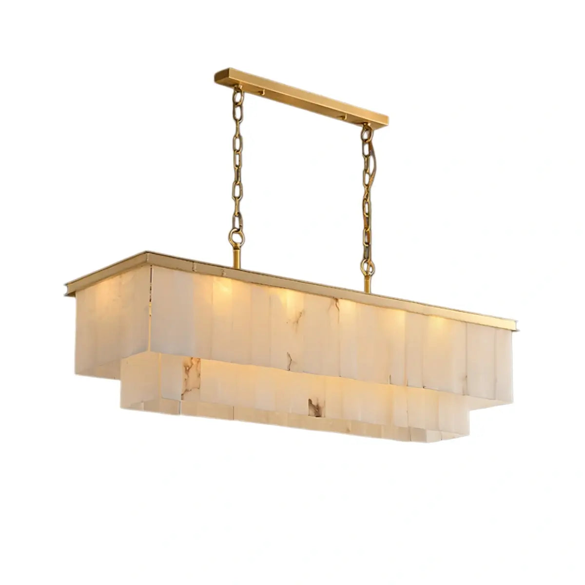 Modern Rectangular Alabaster Chandelier -- Gold