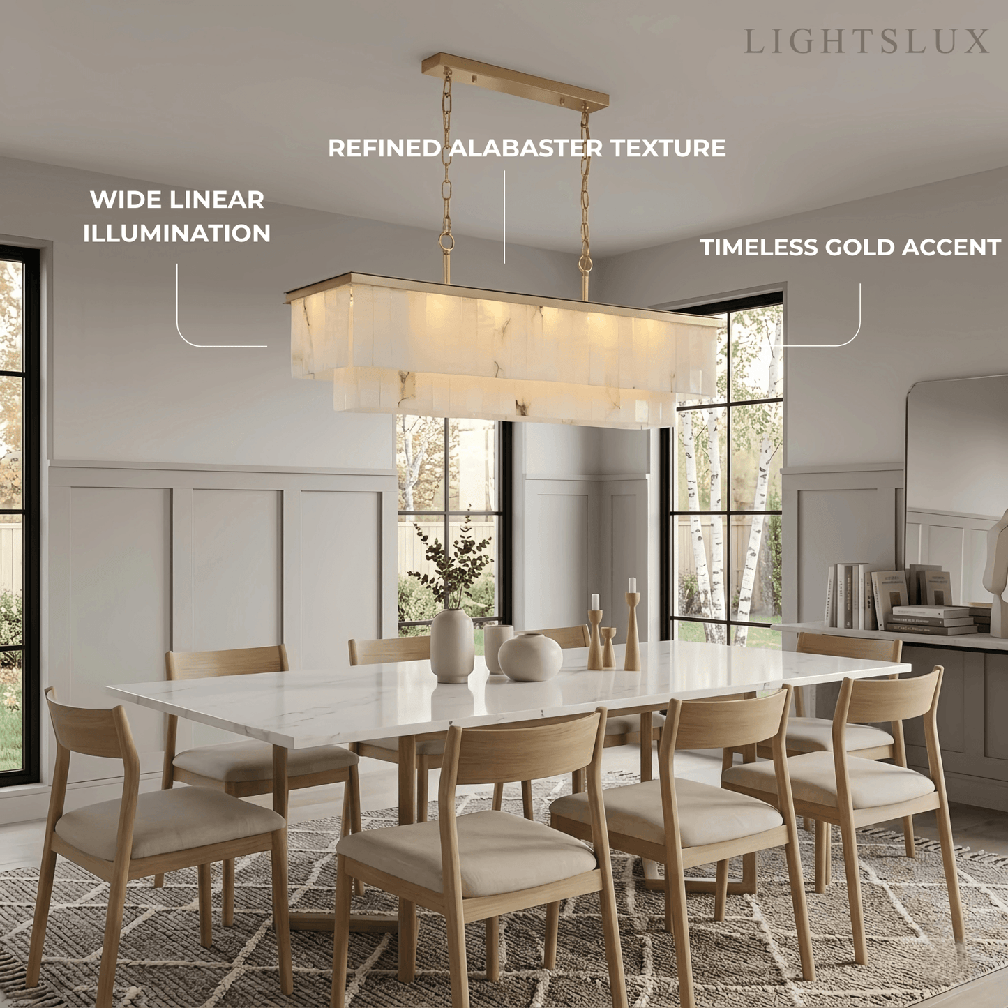 Modern Rectangular Alabaster Chandelier -- Gold