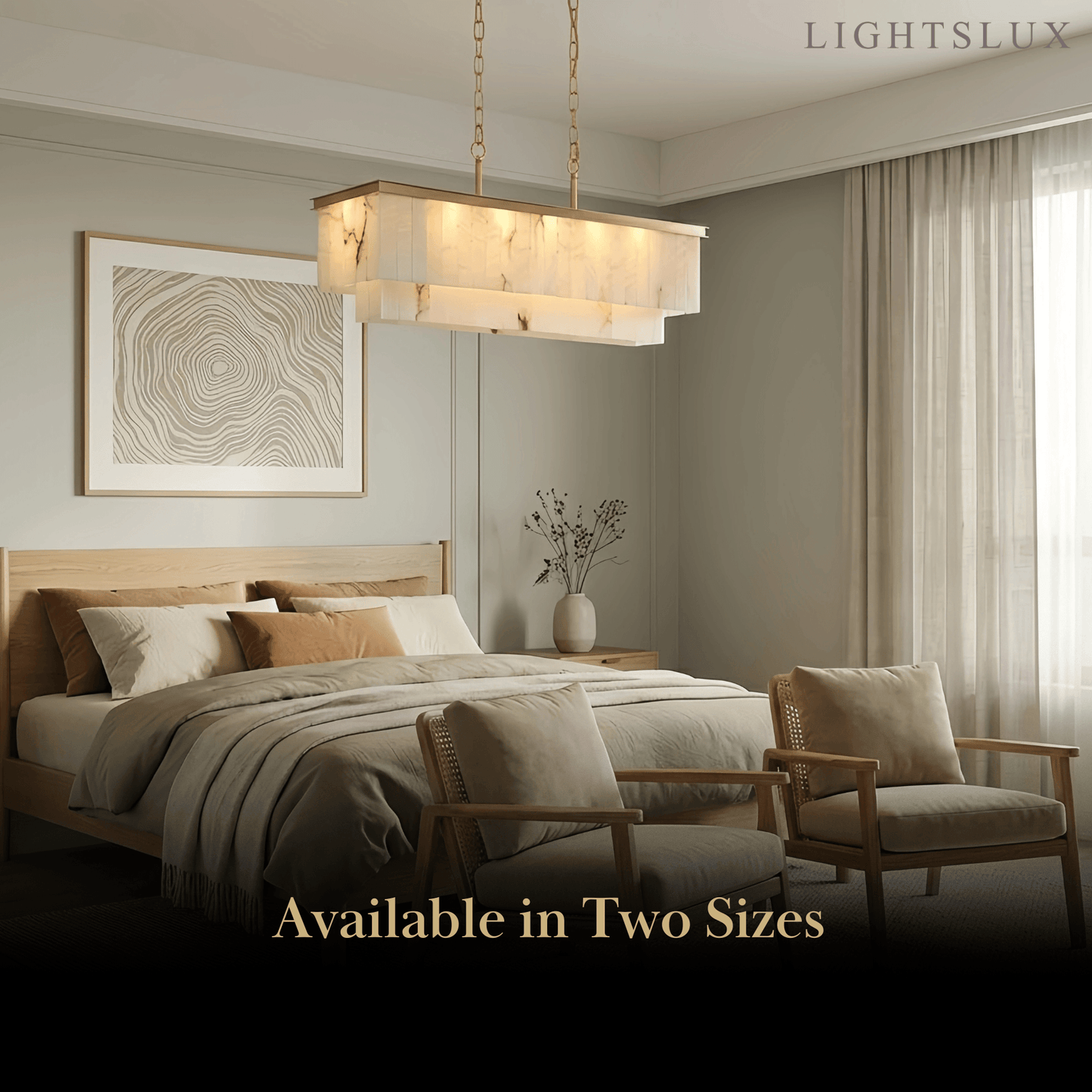 Modern Rectangular Alabaster Chandelier -- Gold