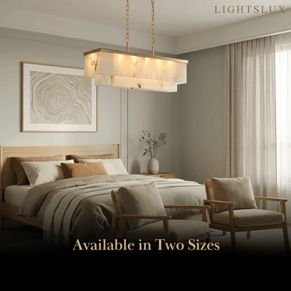 Modern Rectangular Alabaster Chandelier -- Gold