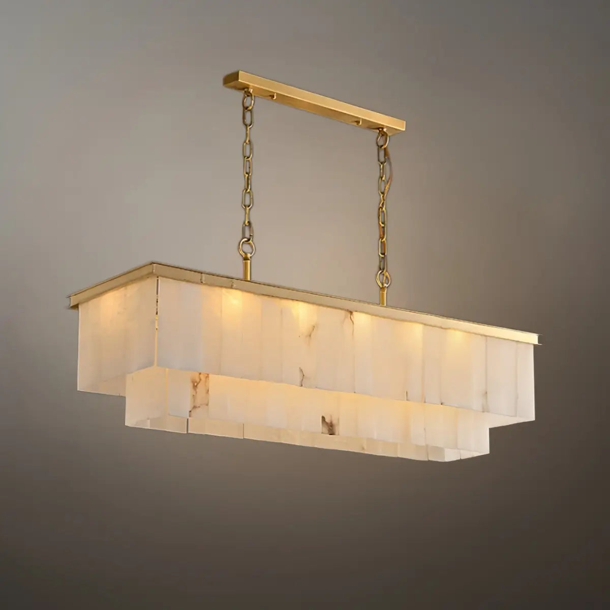 Modern Rectangular Alabaster Chandelier -- Gold