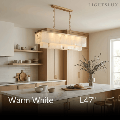 Modern Rectangular Alabaster Chandelier -- Gold