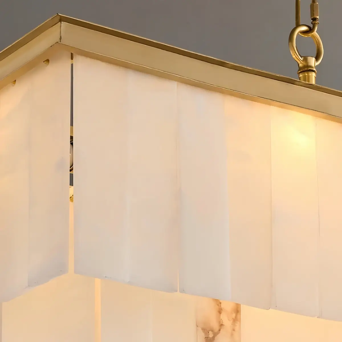 Modern Rectangular Alabaster Chandelier -- Gold