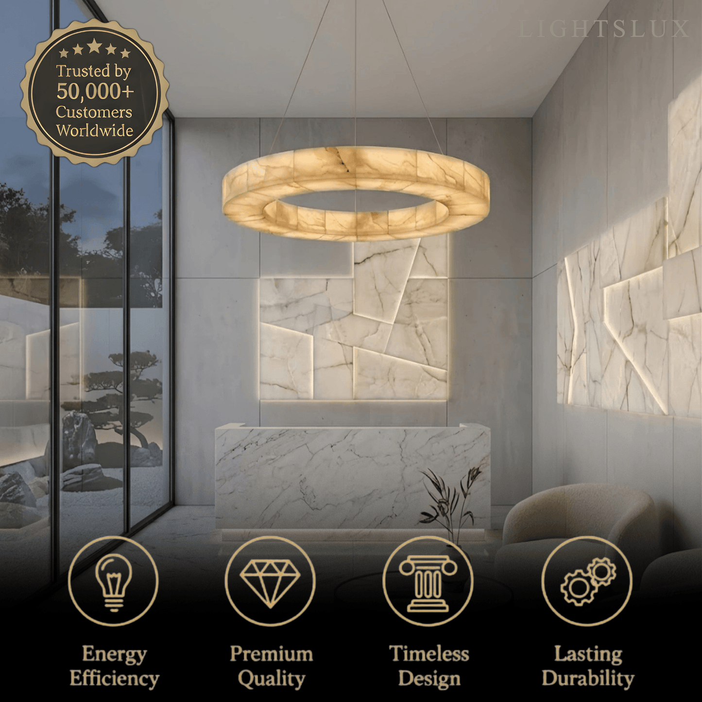 Alba Modern Alabaster Ring Chandelier