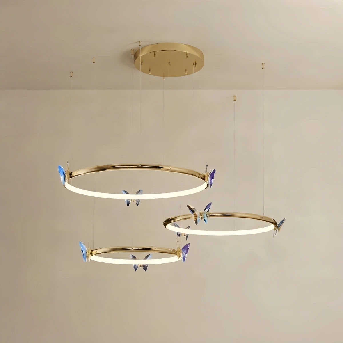 Velora Modern Circular Chandelier -- Metal Butterfly Design Gold for Living Room