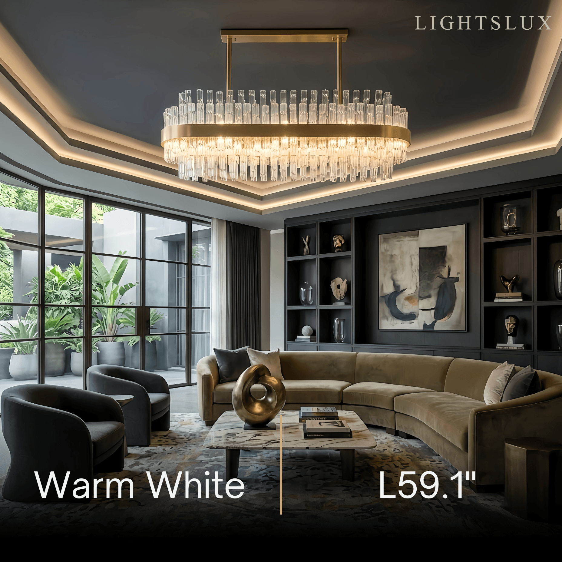 Excelis Luxury Rectangular Crystal Chandelier – Gold Frame for Dining Room / Kitchen