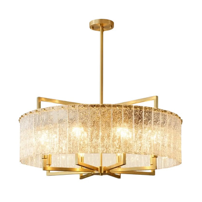 Excelis Modern Textured Glass Round Chandelier – Gold Brass for Dining Room / Kitchen