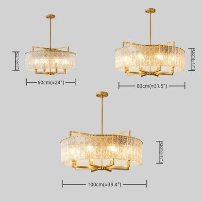 Excelis Modern Textured Glass Round Chandelier – Gold Brass for Dining Room / Kitchen