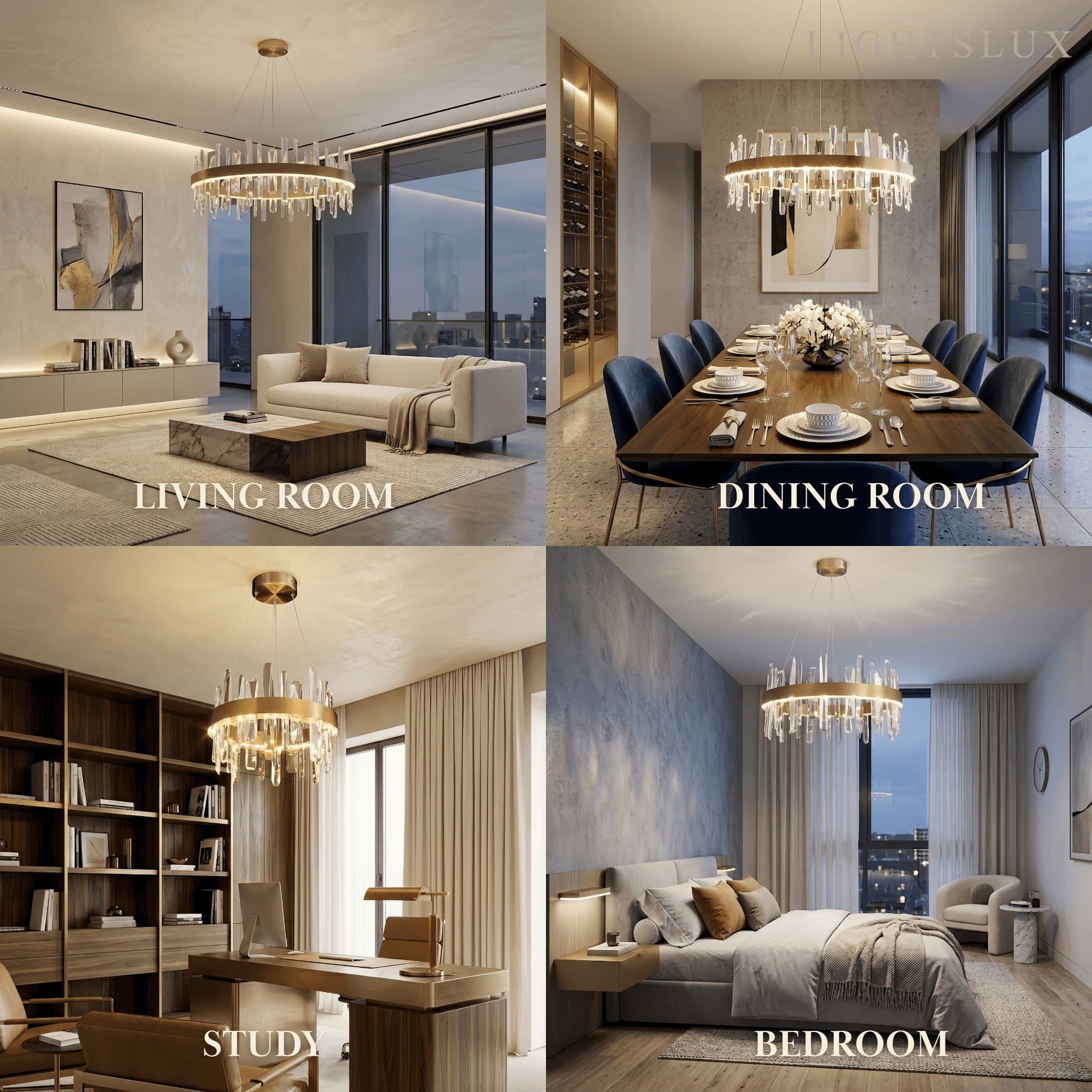 Excelis Luxury Round Crystal Chandelier – Gold Finish  for Living Room/Dining Room