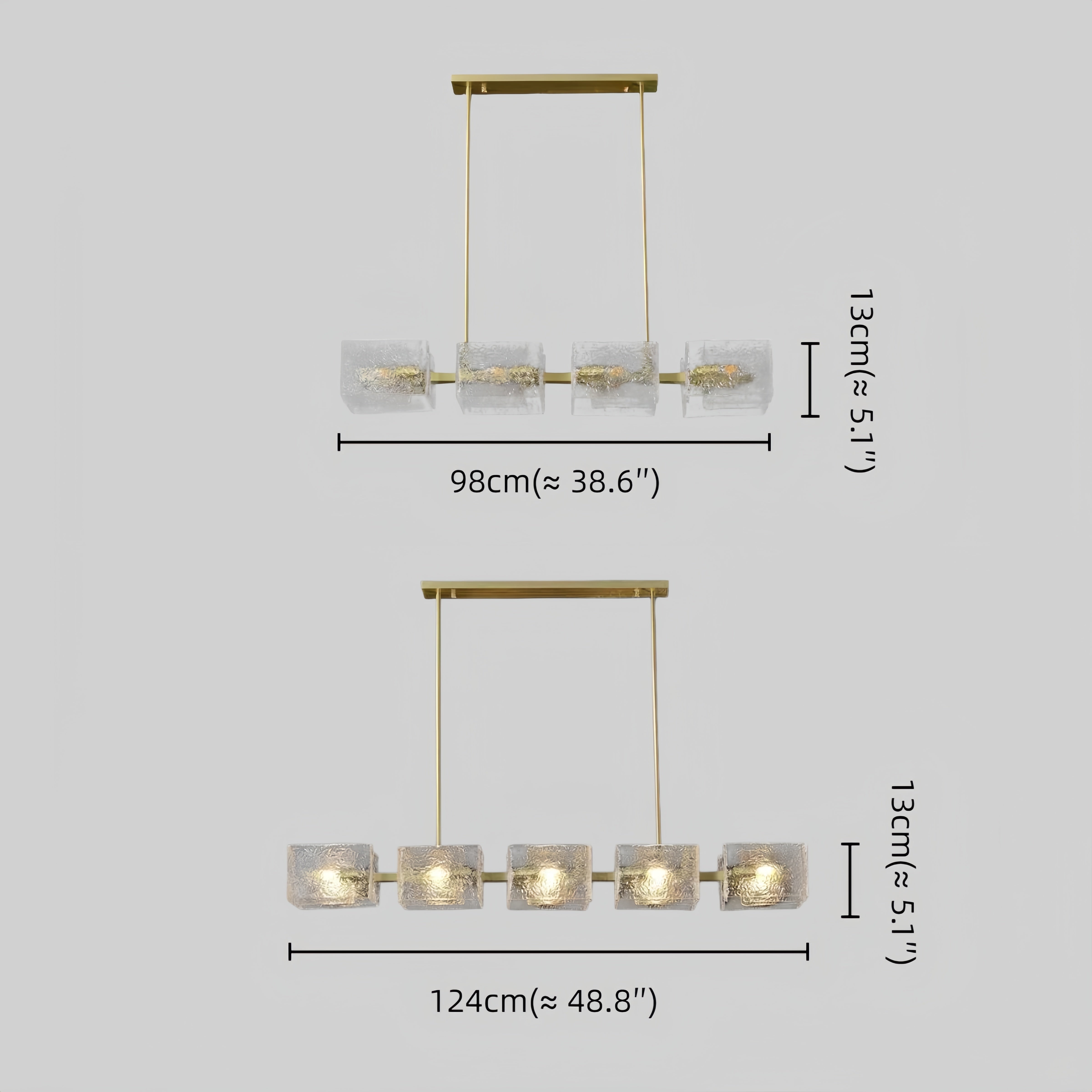 Excelis Elegante gerade Hängelampe – Gold mit klarem Wasserwellenglas für Esszimmer Küche