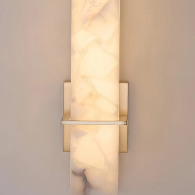 Alba Minimalistische quaderförmige Wandleuchte – weißer Alabaster & Metall für Schlafzimmer Wohnzimmer