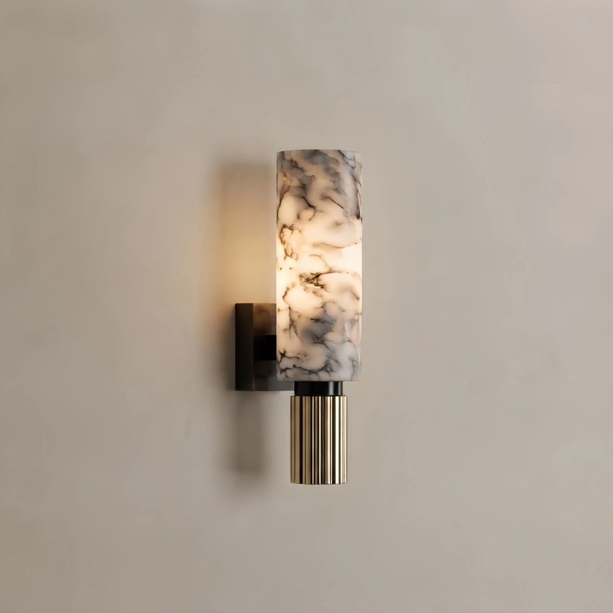 Alba Minimalist Alabaster Wall Lamp -- Brass & Black for Bedroom Living Space