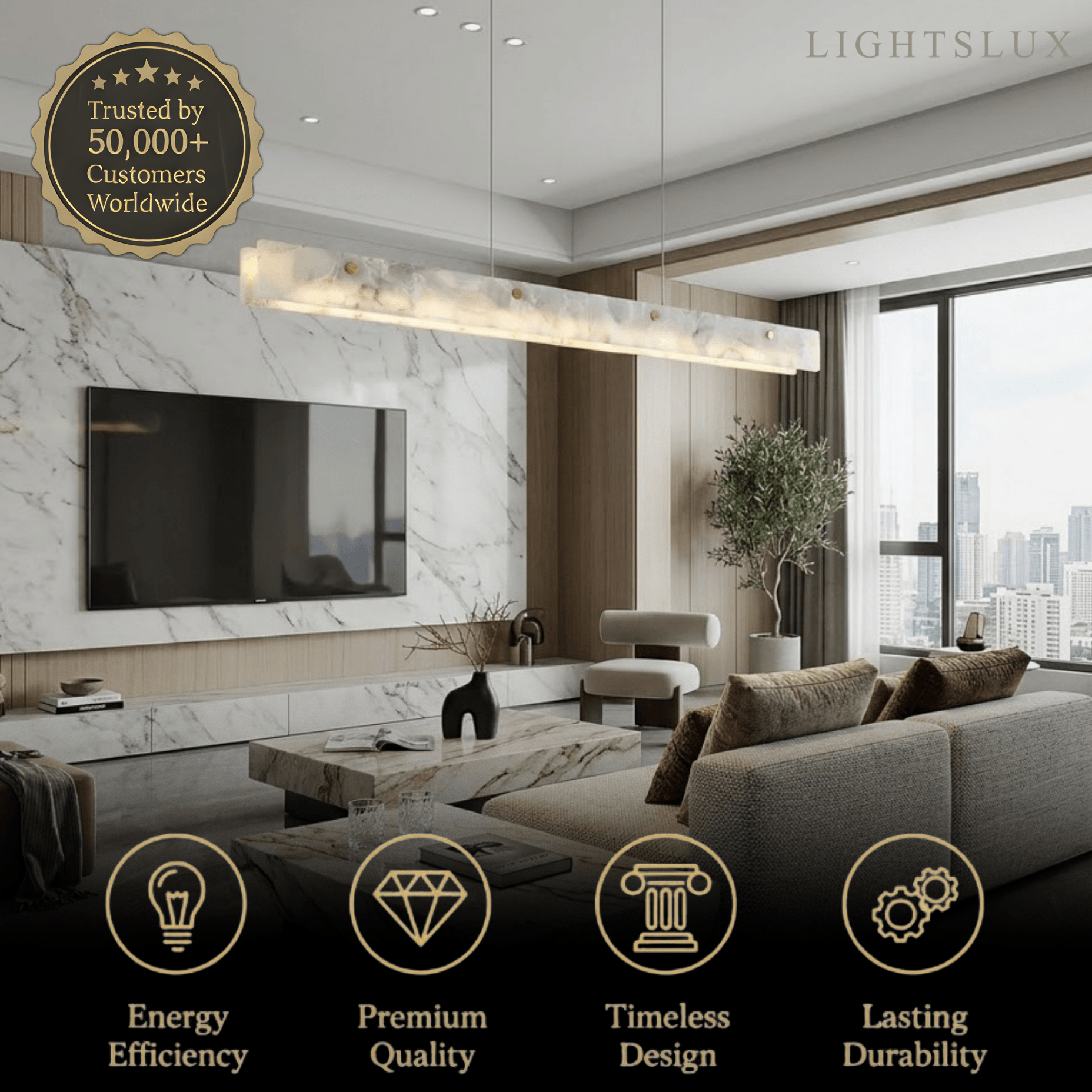 Alba Modern Alabaster Linear Pendant Light