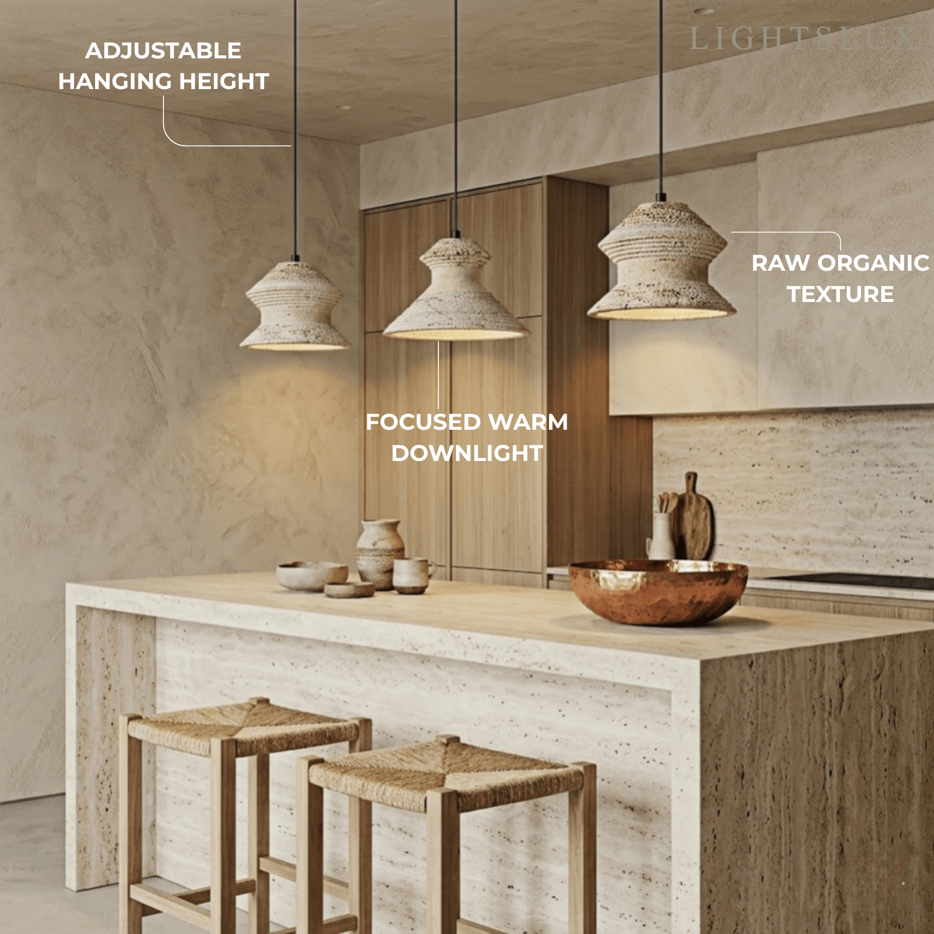 Strata Minimalist Travertine Pendant Light - Yellow Stone