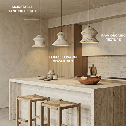 Strata Minimalist Travertine Pendant Light - Yellow Stone