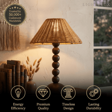 Bamburo Vintage Natural Wood & Rattan Table Lamp