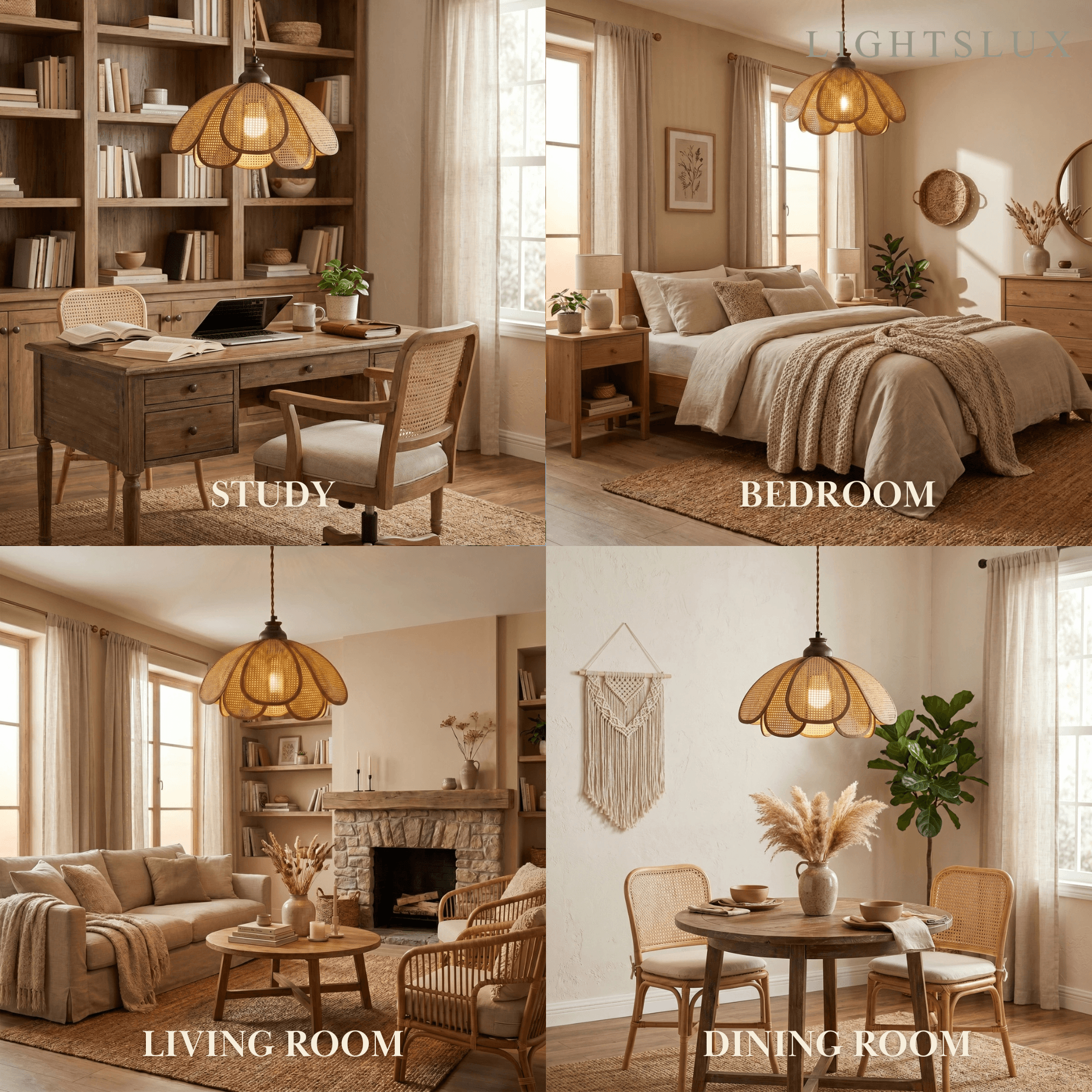 Bamburo Natural Pendant Light Rattan and Wood Walnut 