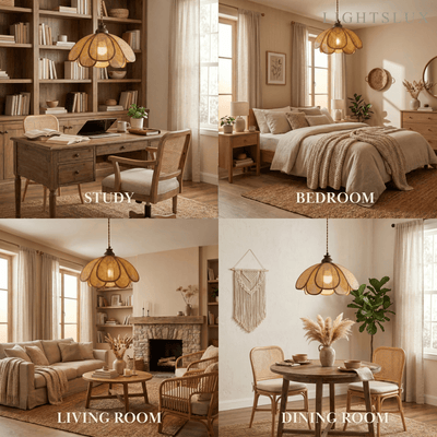 Bamburo Natural Pendant Light Rattan and Wood Walnut 
