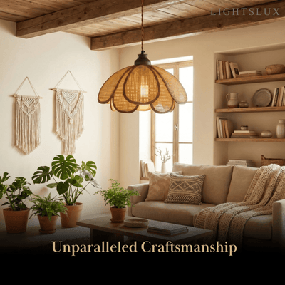 Bamburo Natural Pendant Light Rattan and Wood Walnut 
