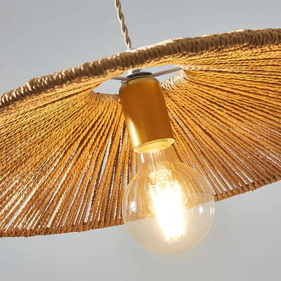 Bamburo Natural Japanese Style Rattan Pendant Light - Brown/Black Hemp Rope for Kitchen, Dining Room & Living Room